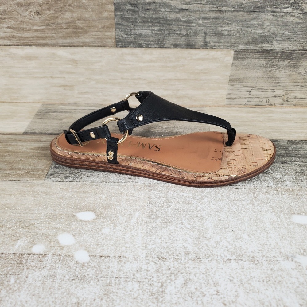 Sam & Libby Kellen Womens Thong Sandals Sz 6.5 M Black Leather‎ Slingback Buckle